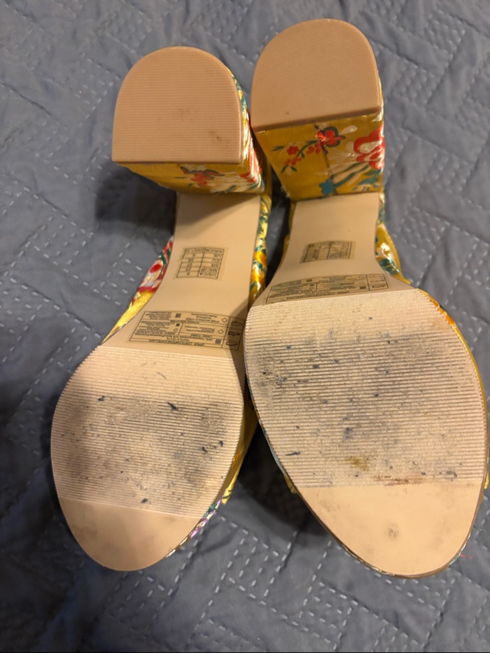 Forever 21 Yellow Floral Satin Mule Heels - Picture 2 of 4